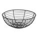 A black powder coated iron wire basket with a handle.