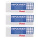 A blue and white Pentel Hi-Polymer Block Eraser 3 pack on a white background.