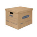 A brown Banker's Box SmoothMove cardboard box with blue writing.