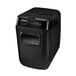 A black Fellowes AutoMax 130C paper shredder with a window.