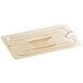 A clear plastic rectangular lid with a handle on it.