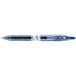 A Pilot B2P blue gel pen with a translucent blue barrel and a black cap.