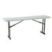 A white rectangular Lifetime seminar table with black legs.