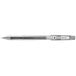 A close-up of a silver Pilot G-TEC-C Ultra Gel Ink pen with a black tip.
