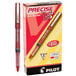 A box of 12 Pilot Precise V5 red rollerball pens with red ink.