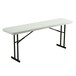 A white rectangular Lifetime seminar table with black legs.
