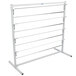 A white metal Bulman paper rack with metal rods.