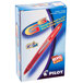 A box of 12 Pilot G6 red pens with a red pen in it.