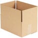 A close-up of a Kraft cardboard box with a cut out top.