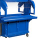 A navy blue tray rail for a Cambro food cart on a counter in a salad bar.