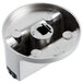A close-up of a silver Avantco electric convection oven thermostat knob with a square metal attachment.