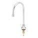 A silver T&amp;S deck-mounted faucet with a 5 3/4" rigid gooseneck spout and a single handle.