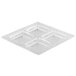 A clear plastic square tray with four compartments.