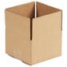 A Kraft cardboard shipping box with a cut out corner.
