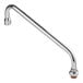 A silver faucet with a brown handle and a swing nozzle.