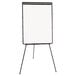 A white rectangular dry erase board on a black tripod with a black border.