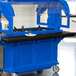 A black Cambro tray rail on a blue food buffet cart.