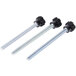 A group of black screws with silver nuts.