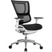 A black and white Eurotech Seating iOO office chair with a white base and black armrests.