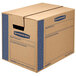 A brown cardboard Banker's Box with blue writing.