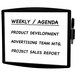 A Fellowes white dry-erase board with black text that reads "Weekly Agenda" and "Product Development Team"