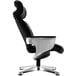 A black office chair with a silver frame.