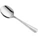 An Acopa Landsdale stainless steel bouillon spoon with a silver handle.