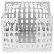 A gray powder coated iron napkin holder with holes in it.