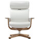 A Eurotech white leather office chair with teak wood legs.