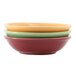 A stack of Tuxton sauce dishes in assorted colors on a white background.