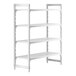 A white plastic Cambro shelving unit with four vented shelves.