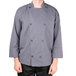 A person wearing a Chef Revival gray long sleeve chef jacket with mesh back.