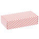 A white rectangular Valentine's Day candy box with red hearts on it.