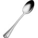 A close-up of a Bon Chef Victoria stainless steel serving spoon with a silver handle and spoon.
