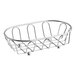 A Clipper Mill chrome metal wire basket with oval holes and handles.