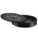 A Carlisle black round plastic container with a lid.
