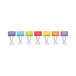 A row of Universal assorted emoji themed medium binder clips in different colors with emoji faces on the ends.