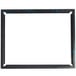 A black rectangular frame with blue text.