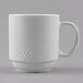 A Libbey bright white mug with a wavy design on the handle.