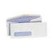 A white Universal business envelope with a blue patterned inside.