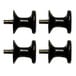 A white coated wire shelf with black plastic screws and black shelf supports.