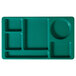A teal rectangular tray with six compartments.