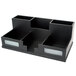 A Victor black wood desktop organizer with six sections.