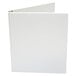 A Universal white binder with a clear cover on a white surface.