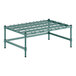 A green metal Regency dunnage rack with black legs.