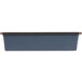 A black metal square cake pan with a blue rectangular label and black text.