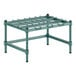 A green metal Regency dunnage rack with black legs.