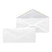 A white business envelope with a gummed seal, shown both open and closed.