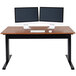 A Luxor pneumatic adjustable height standing computer desk with two computer monitors on it.