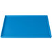 A sky blue rectangular cast aluminum cooling platter on a white background.